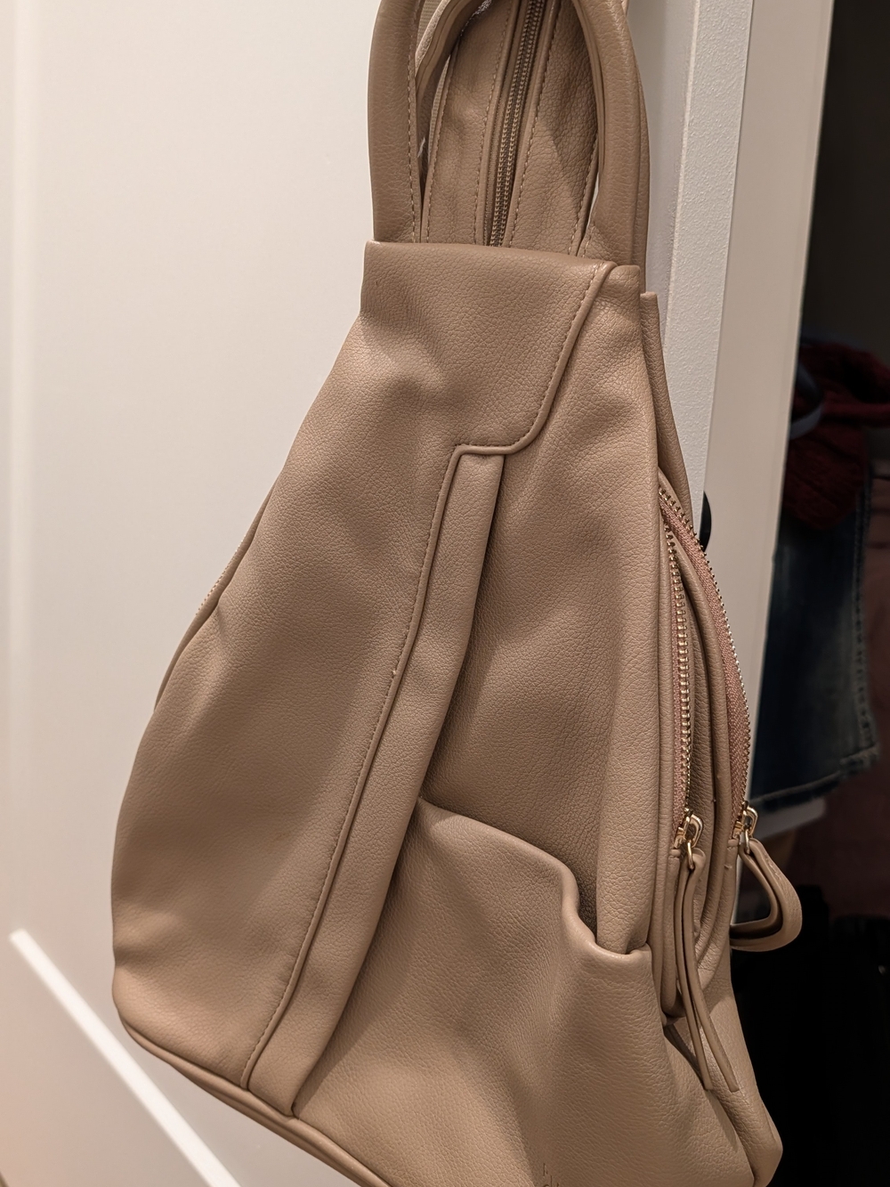 Beige Women's Leather-Style Backpack - Everyday Chic
